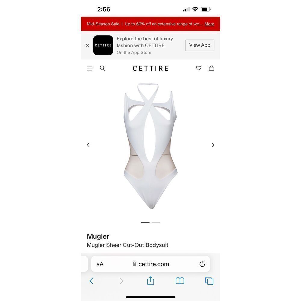 Mugler Sheer Cut Out Bodysuit White & Nude Sz 42Fr L-XL US NWT WAS $950